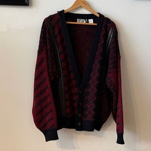 Vintage Black and Red Cardigan Sweater
